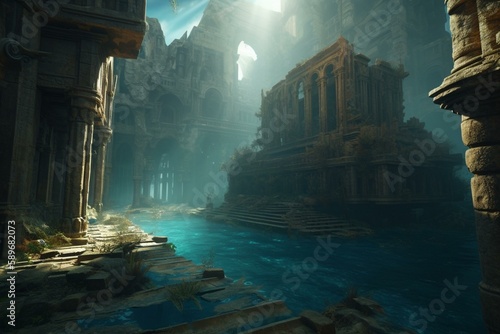 the city of atlantis is abandoned and under the ocean Generative AI