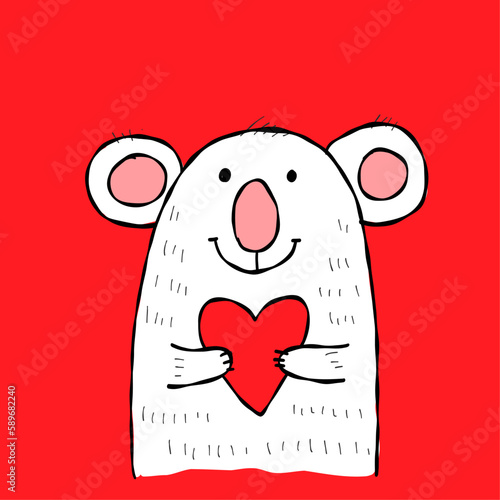 Cute koala bear with heart. Be my Valentine. Valentine's day banner, backgrou...