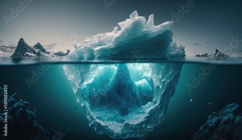 Floating Iceberg in the polar sea, generative AI
