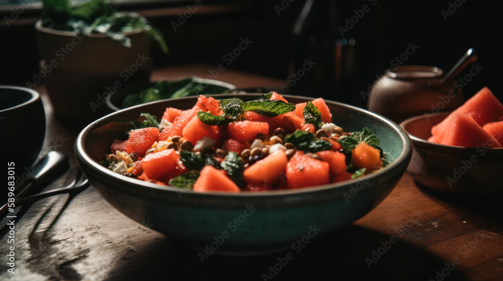 Watermelon Salad Served in a Bowl-Generative AI