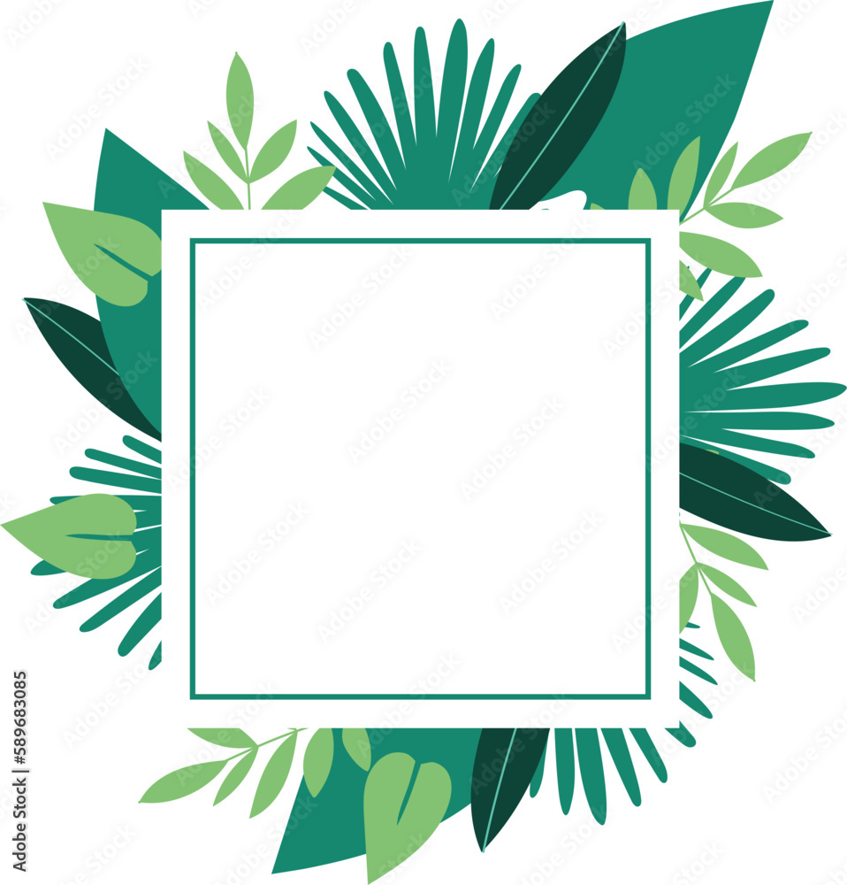 summer tropical exotic leaves green botanical background square on transparent background