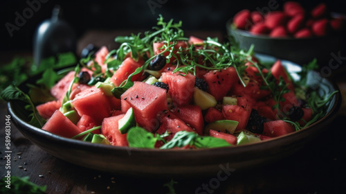 Wallpaper Mural Watermelon Salad Served in a Bowl-Generative AI Torontodigital.ca