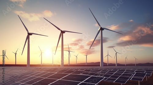 Embracing Renewable Wind Energy for a Sustainable Future wind turbine electric wind mil solar panels - Generative Ai