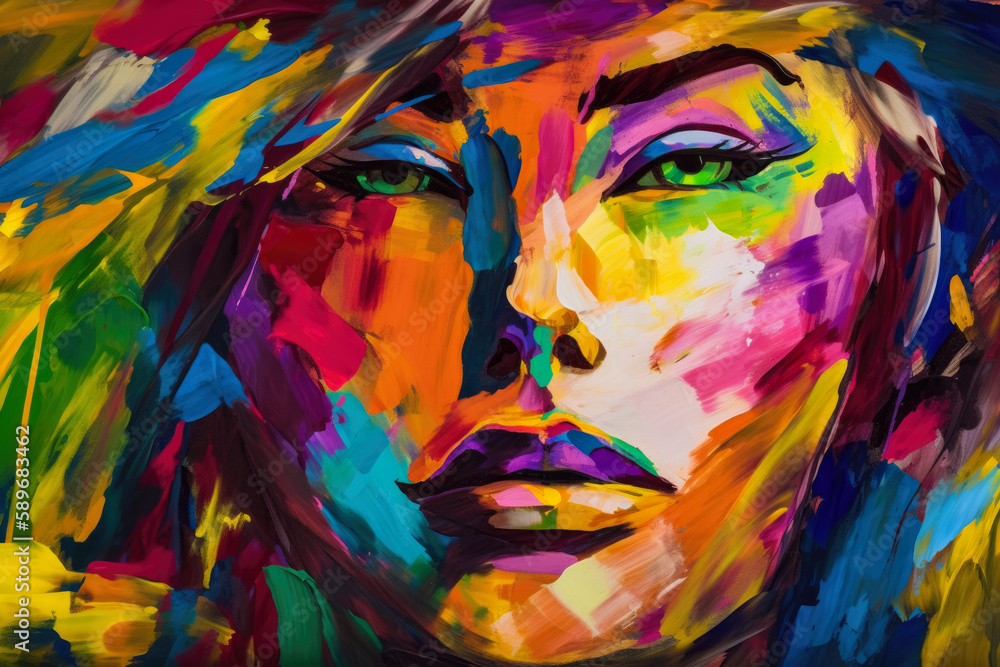 Abstracted Woman with Bold Colors in Expressionist Art Style, generative ai