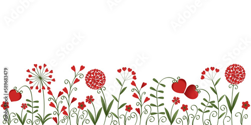 Vektorgrafik Banner mit Blumen aus roten Herzen. Freier Platz für eigenes Design. Geeignet für Muttertag, Valentinstag, Geburtstag, Liebesbotschaften und herzliche Grüße.