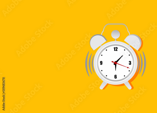 ring bell twin vintage alarm clock classic isolated on pastel yellow colorful trendy background .rest clock life time good morning wake up concept .flat lay top view copy space 