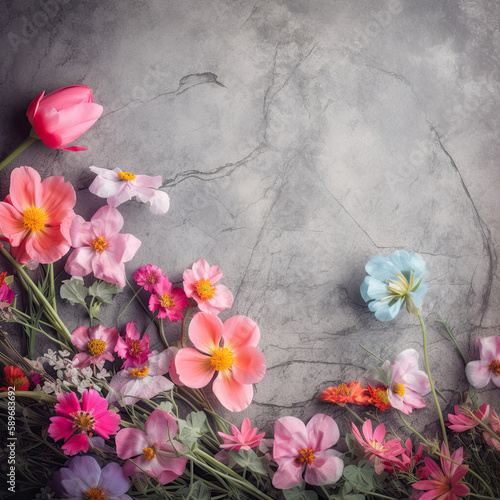 stone background with flowers