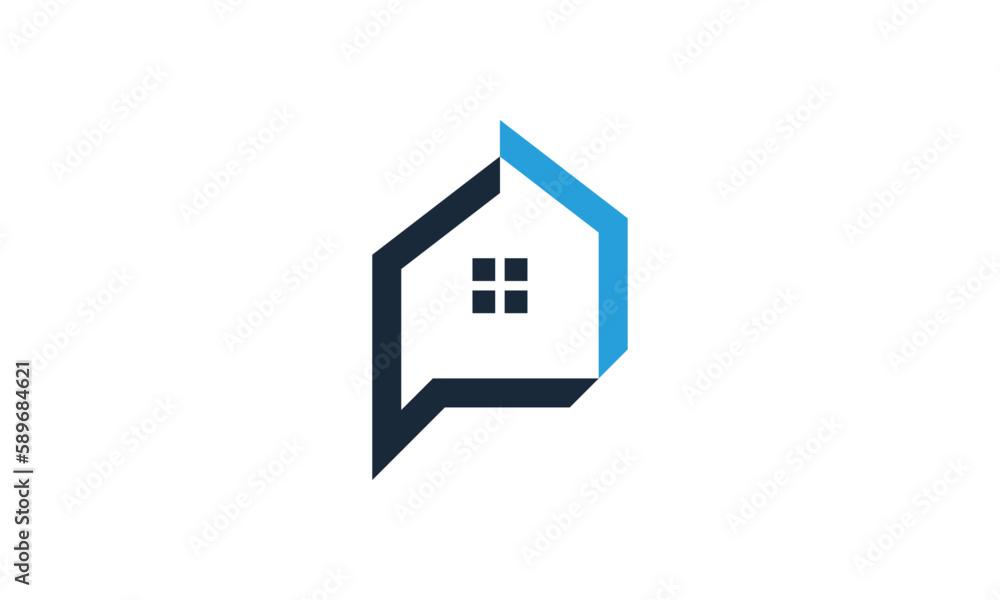 Creative Vector Illustration Business Logo Design. Home House Real Estate, Up Arrow, and Bubble Chat Communication Combination
