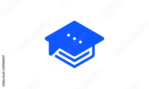 Creative Vector Illustration Business Logo Design. Graduation Cap, Book, and Bubble Chat Communication Combination