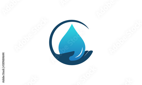 Creative Vector Illustration Business Logo Design. Letter C, Hand and Drop Water Combination