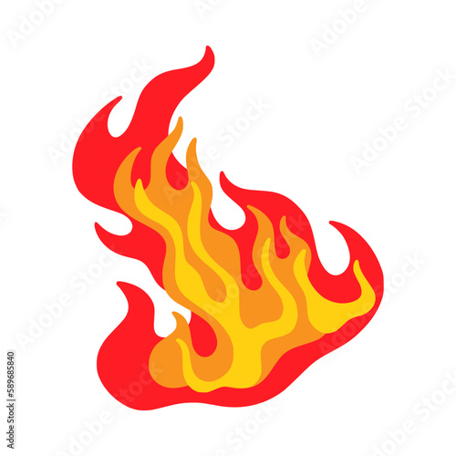 Fire flame, burn game fireball. Spark and smoke comic combustion effect, hot wildfire logo or emblem, furious bonfire blaze, orange and red energy tattoo, explosion. Vector cartoon icon