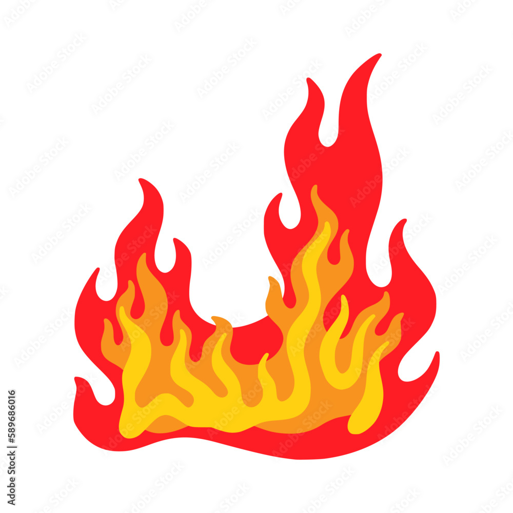 Fire flame cartoon icon. Burn fireball effect, color explosion, fiery and warm energy power, flammable and heat bonfire elements, red, orange and yellow passion. Vector graphic symbol Fire flame cartoon icon. Burn fireball effect, color explosion, fiery and warm energy power, flammable and heat bonfire elements, red, orange and yellow passion. Vector graphic symbol