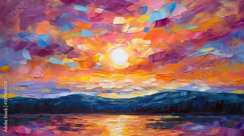 Colorful Impressionist Style Abstract Oil Painting of Montana Sunset © Scott