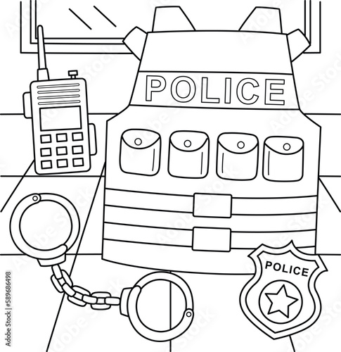 Police Officer Equipment Coloring Page for Kids