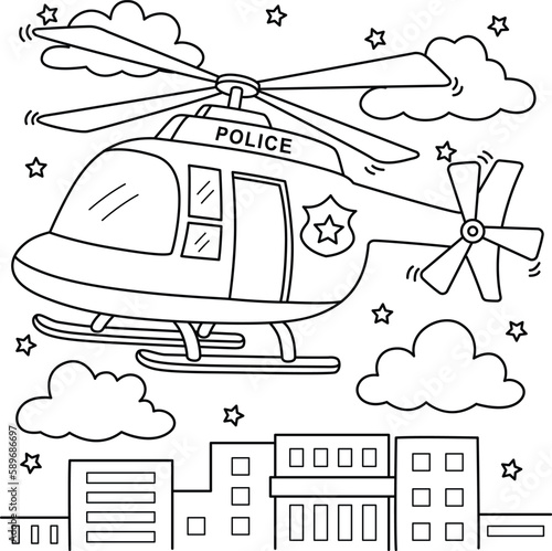 Police Helicopter Coloring Page for Kids