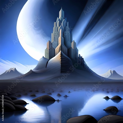 tower and moon abstract landscape Generative AI