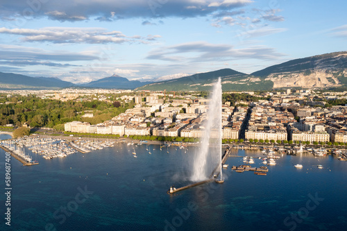 Aerial view of Leman lake -  Geneva city in Switzerland photo