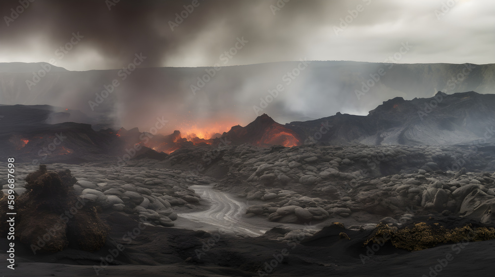 Fototapeta premium burning volcano generative ai