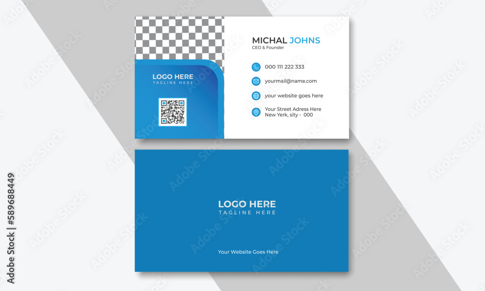 Blue & White business card design, Business card, Visiting card, Template, Personal business card, Modern business card design, Creative business card design, Official business card design