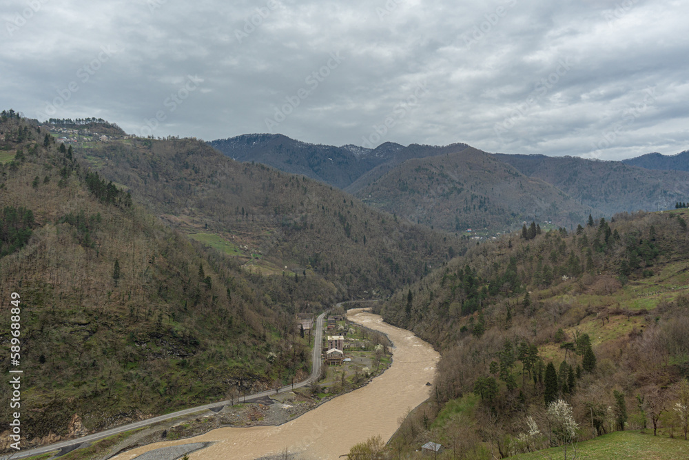 Mountain river in Adaja, Georgian region