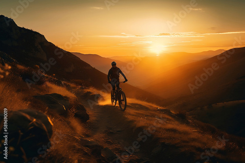 hrilling Ride  Cyclist Conquers Stormy Trail on a Mountain Bike   generative ai