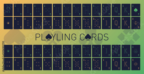 Poker Playing Cards, Full Deck. Green Background in a Separate Layer