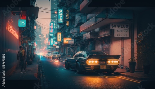 Tokyo at night anime scene neon, generative AI © TraveVisuals
