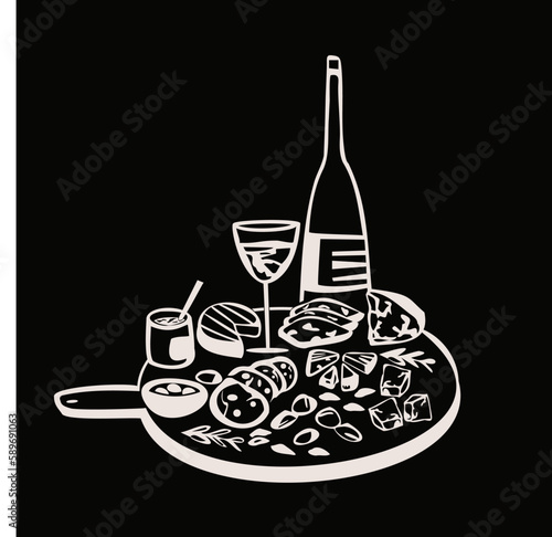 Wine set doodle illustration with cute design isolated on white background