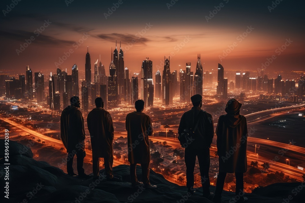 View from the Top: An Arabic Businessman's Perspective of Dubai Cityscape, generative ai