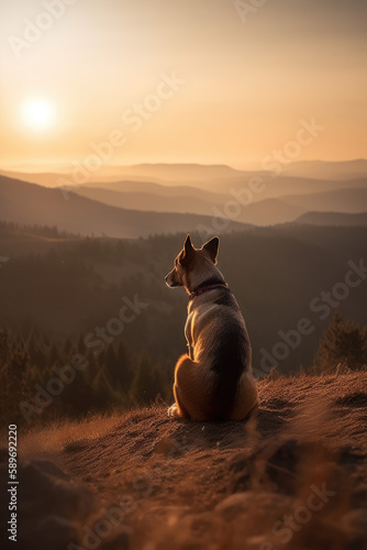 dog watching sunset (generative ai)