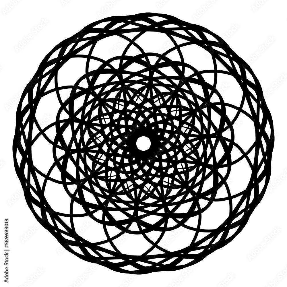 Circular black and white geometric floral rosette style ornament element design on transparent background Circular black and white geometric floral rosette style ornament element design on transparent background