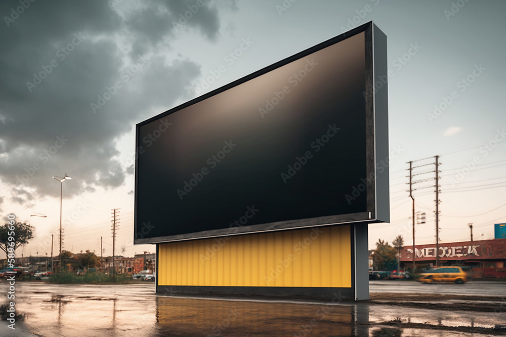 Obraz premium A futuristic city with billboards