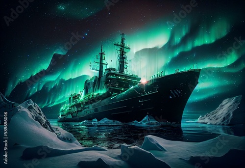 Valokuva Team Military navy ship carrier in water Arctic ocean