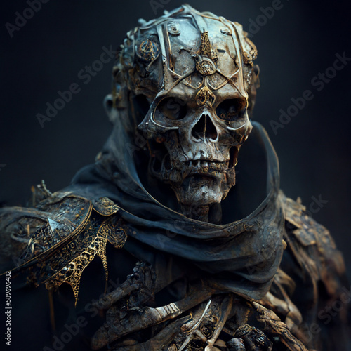 Lich (undead zombie skeleton necromancer closeup portrait) generated by AI photo