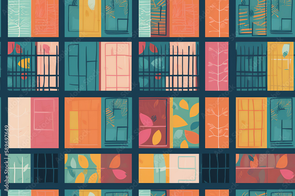 Fototapeta premium A vibrant and happy illustration of colorful stained glass windows, perfect as a background texture.