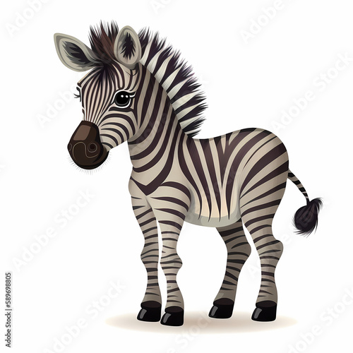 Zebra cartoon animal Isolated White Background. Generative AI