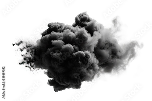 dense black smoke cloud against a white background. Generative AI