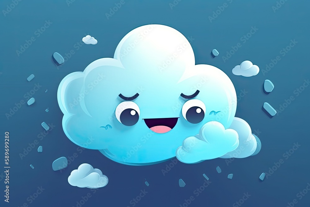 happy blue cloud with eyes and a smile. Generative AI happy blue cloud with eyes and a smile. Generative AI