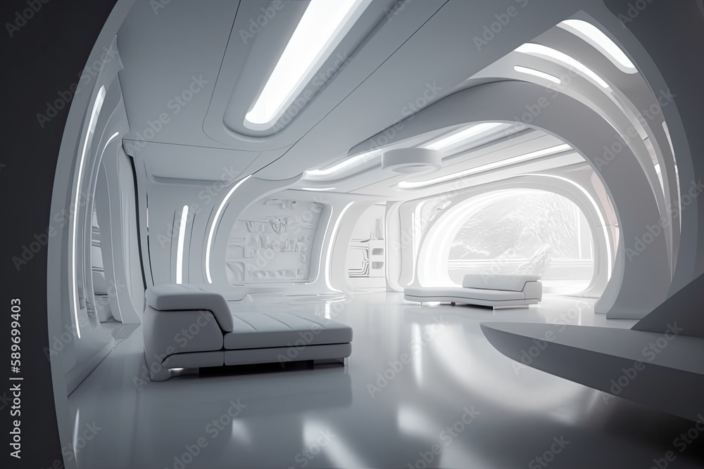 futuristic room with neon lights and sleek design. Generative AI futuristic room with neon lights and sleek design. Generative AI