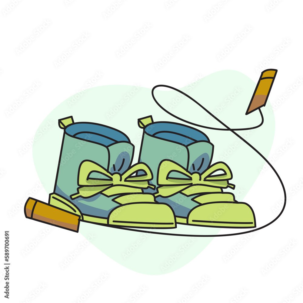 flat illustration of sports shoes and skipping rope flat illustration of sports shoes and skipping rope