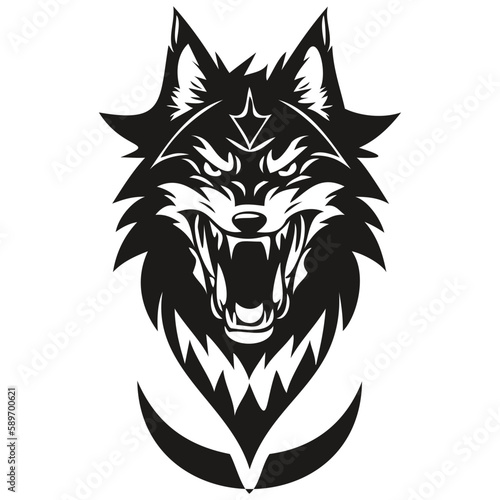 Wolf head embleme for sport team, black and white animal mascot logotype