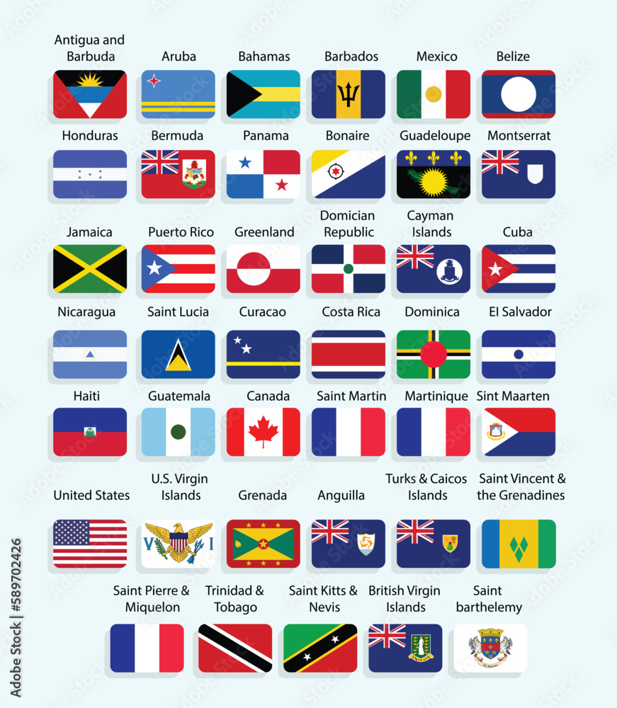 North America all country flags icon illustration