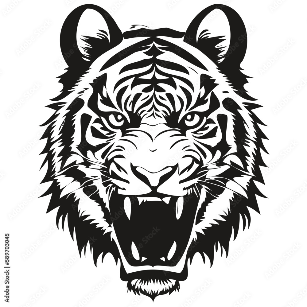 Tiger head embleme for sport team, black and white animal mascot logotype