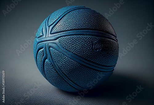 blue leather basketball ball on light background. Generative AI © Randy