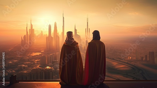 The View from Within: A Generative AI Interpretation of an Arabic Businessman Gazing at Dubai Cityscape, generative ai