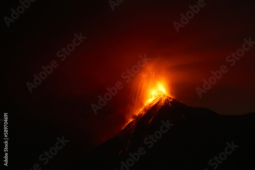 Fuego volcano eruption at night in Guatemala
