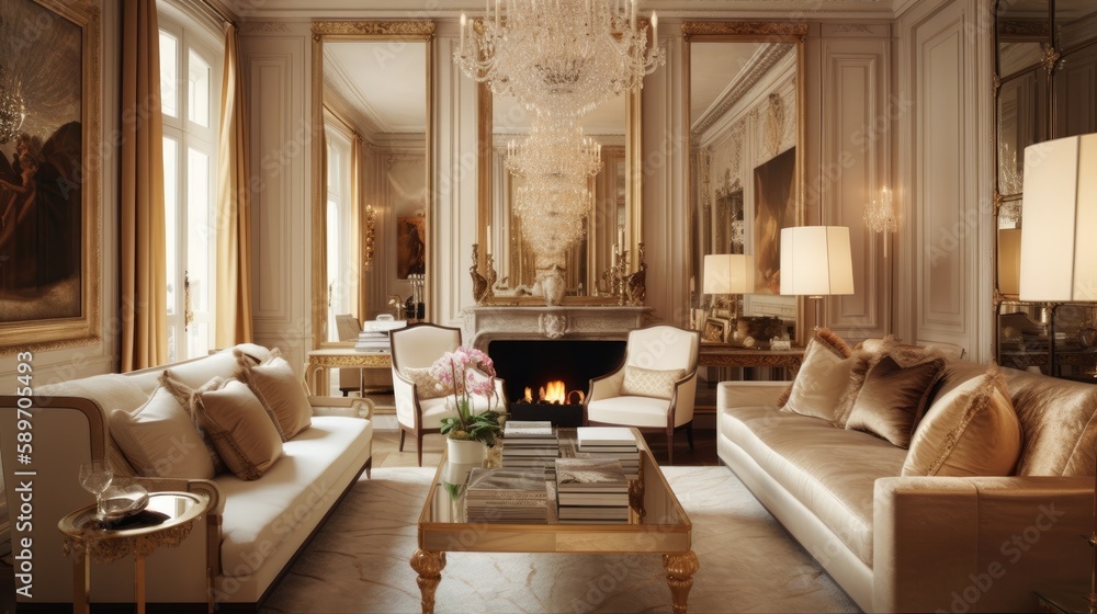 Traditional interior classic style living room, Generative AI Traditional interior classic style living room, Generative AI