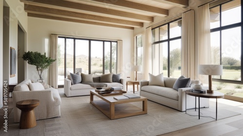 Modern Farmhouse living room interior  large windows  Generative AI 