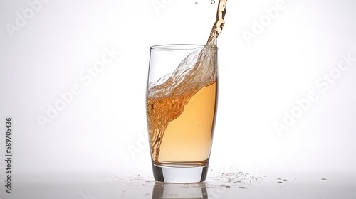 Pint glass pouring light beer, white background, Generative AI