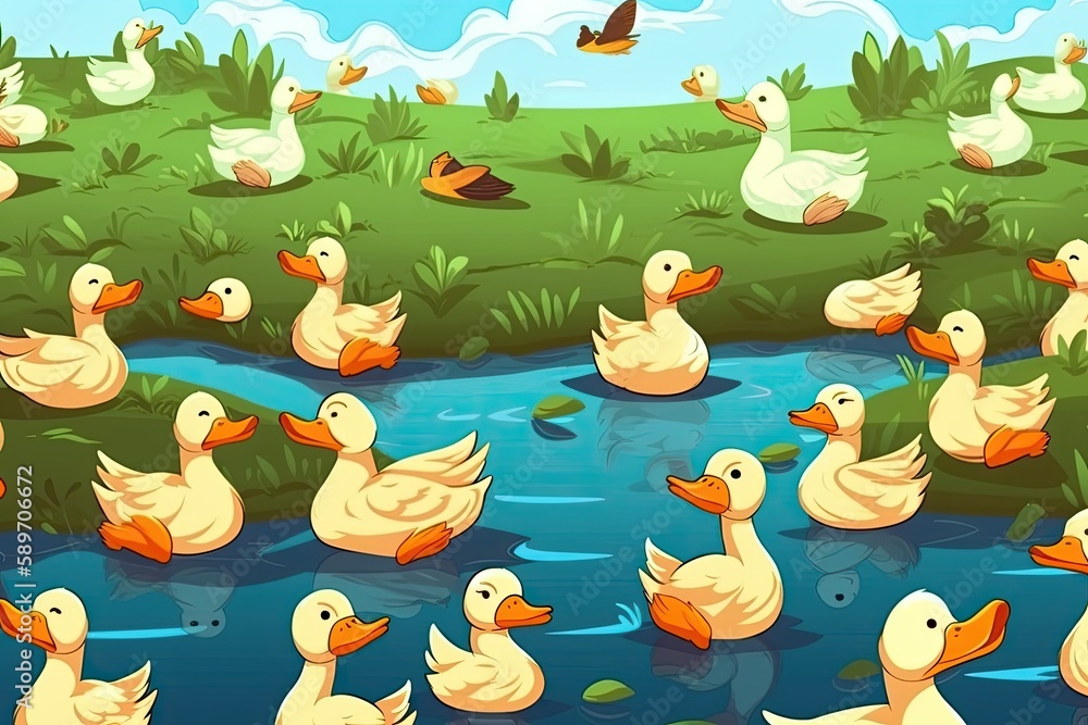 Naklejka premium ducks peacefully swimming on a tranquil lake surface. Generative AI